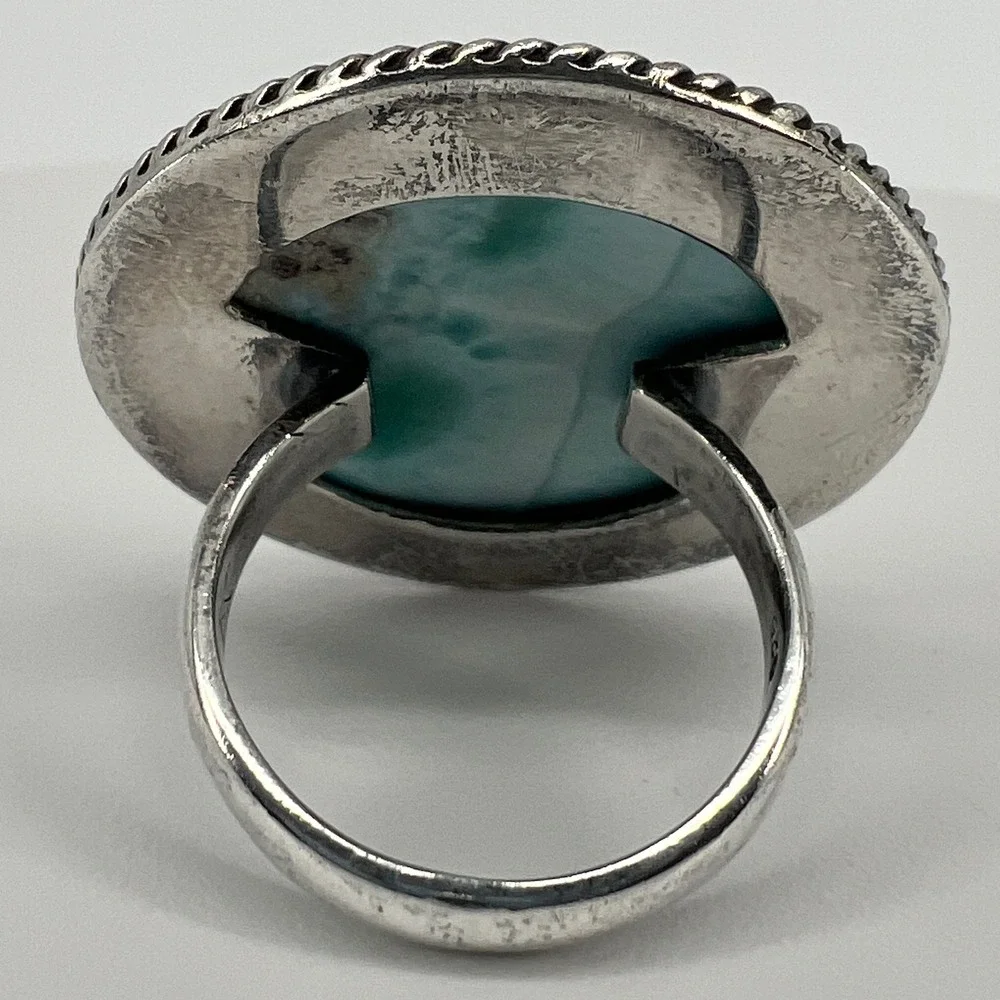Artisan Larimar Ring Size 9 Blue 925 Sterling Silver Statement Cabochon 19.6g